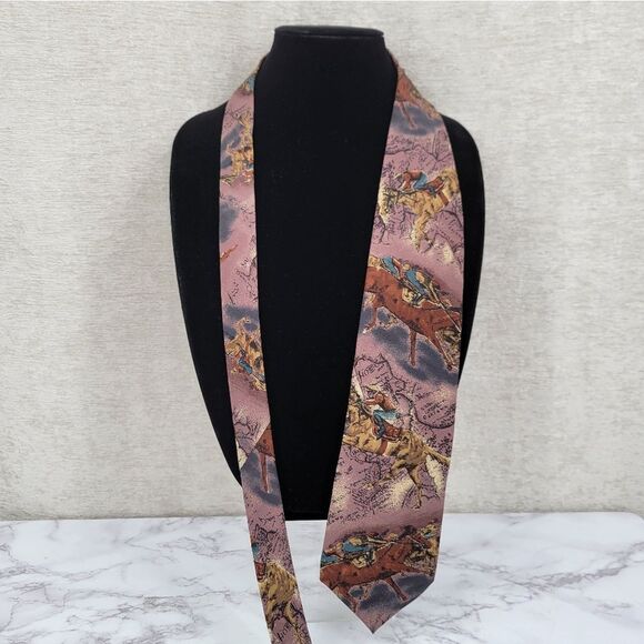 Henry Marx Vintage Silk Equestrian Print Tie Men's Necktie Western - Picture 1 of 8